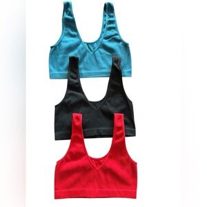Colsie Bralettes Set of Three 3 Ribbed Bras Red Black Blue Teal Small Reversible
